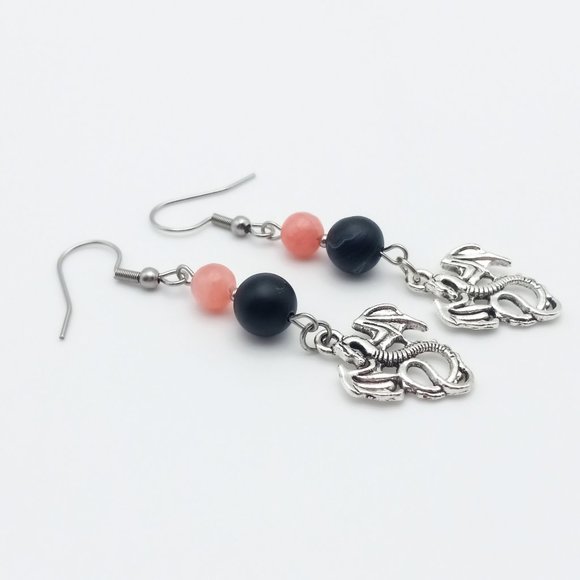 Handmade Jewelry - Dragon Quartz Agate Healing Chakra Gemstone Dangle Drop Earrings Handmade